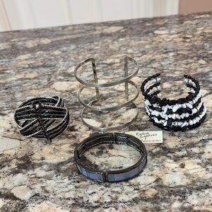 NWT 4 Pc Bracelet Bundle Silver and Black Bracelet Set